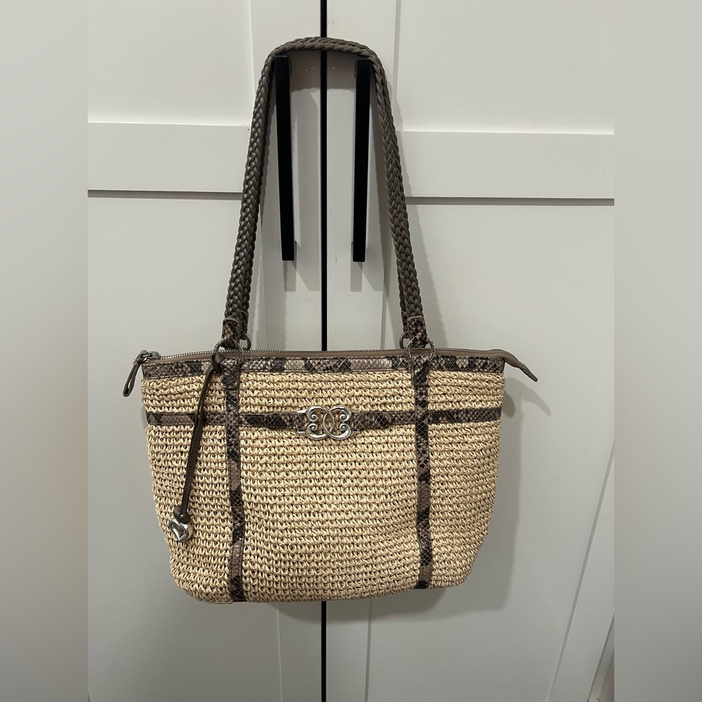 BRIGHTON STRAW HANDBAG with leather trim